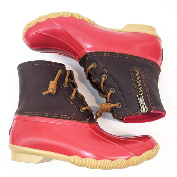 Sperry Saltwater Leather Duck Boots NEW Red Brown - Picture 8 of 12
